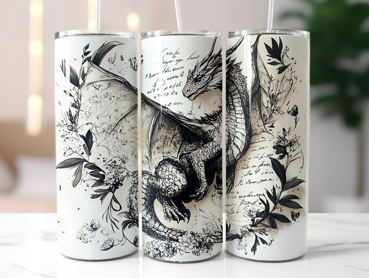Dragons on Pages 20 oz Skinny Tumbler