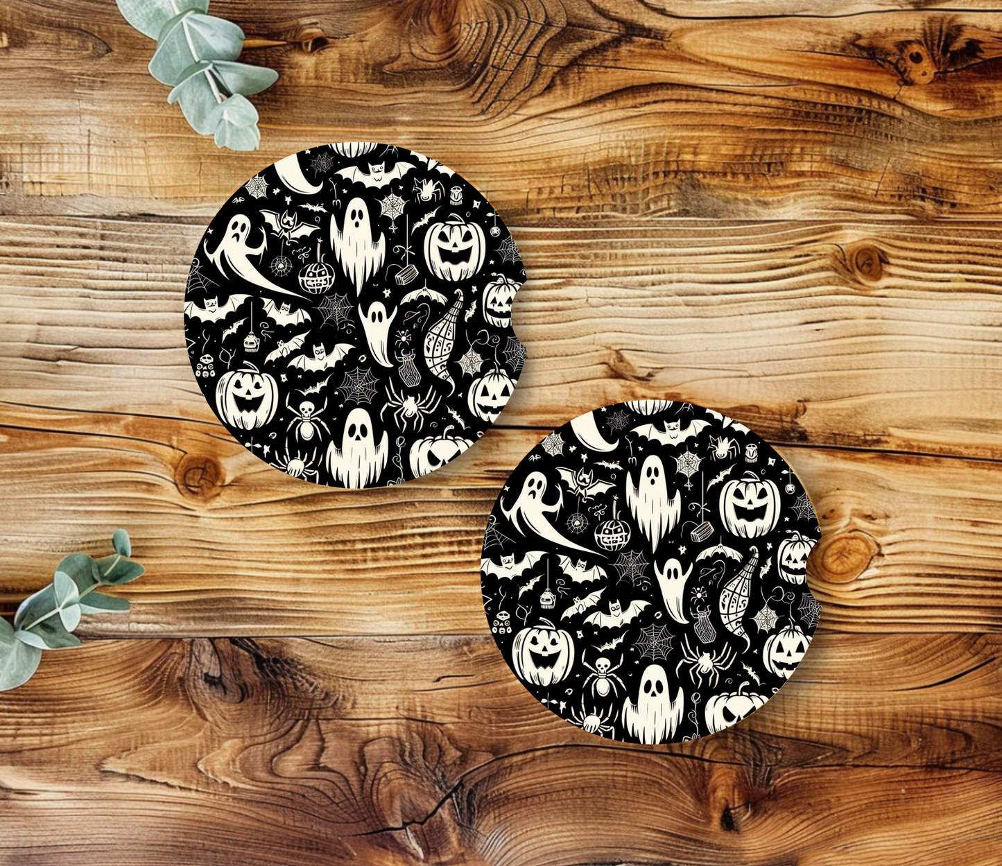 A Black & White Halloween - Car Coasters
