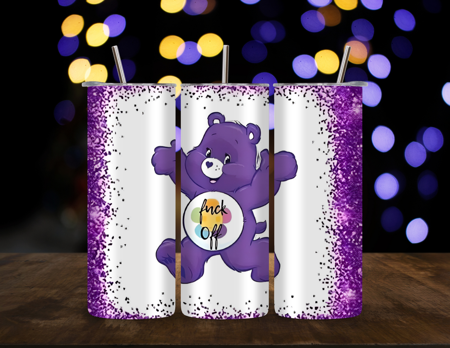 Funny Adult Purple Care Bear 20oz Tumbler