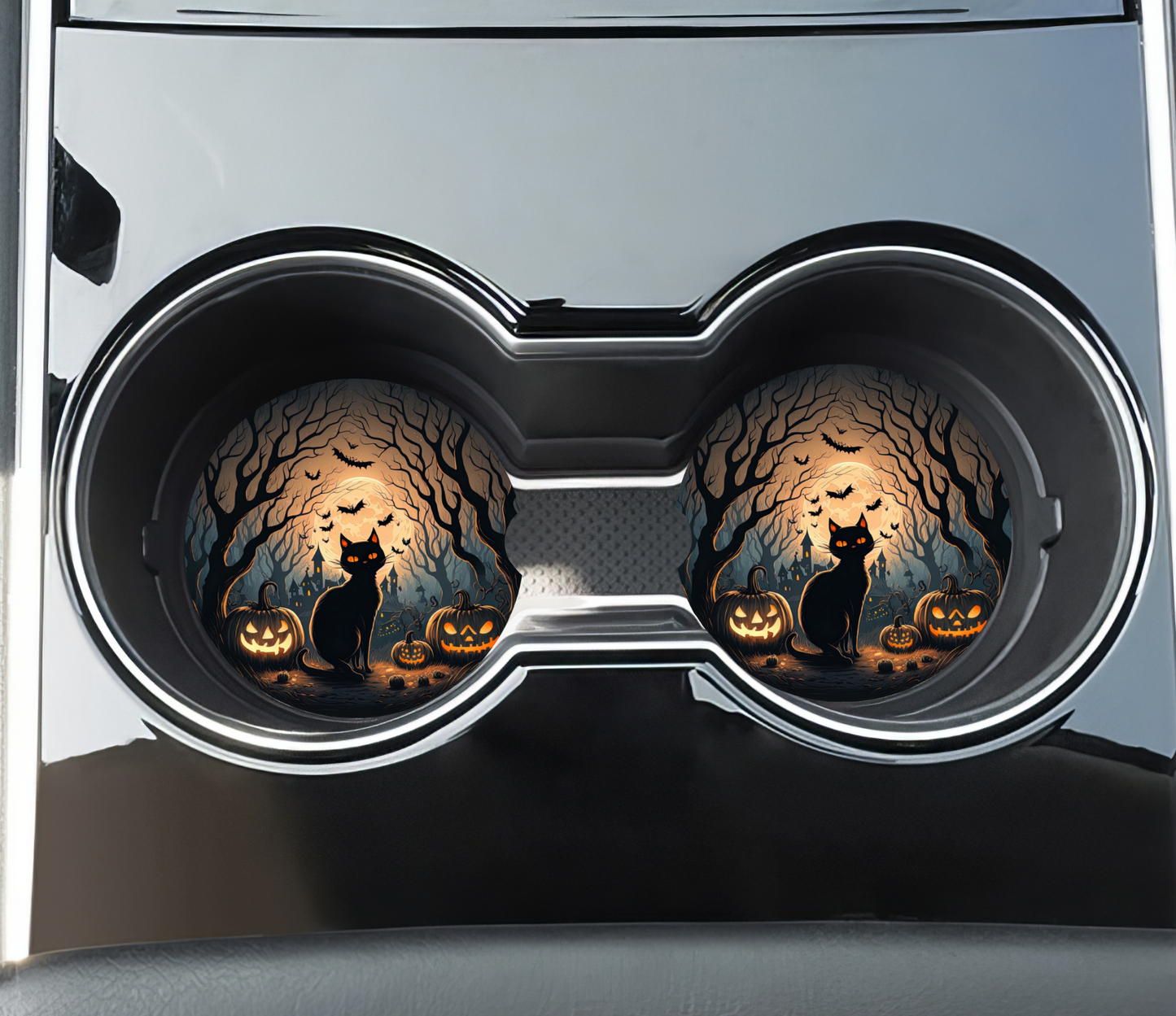 Spooky Black Cat - Car Coasters