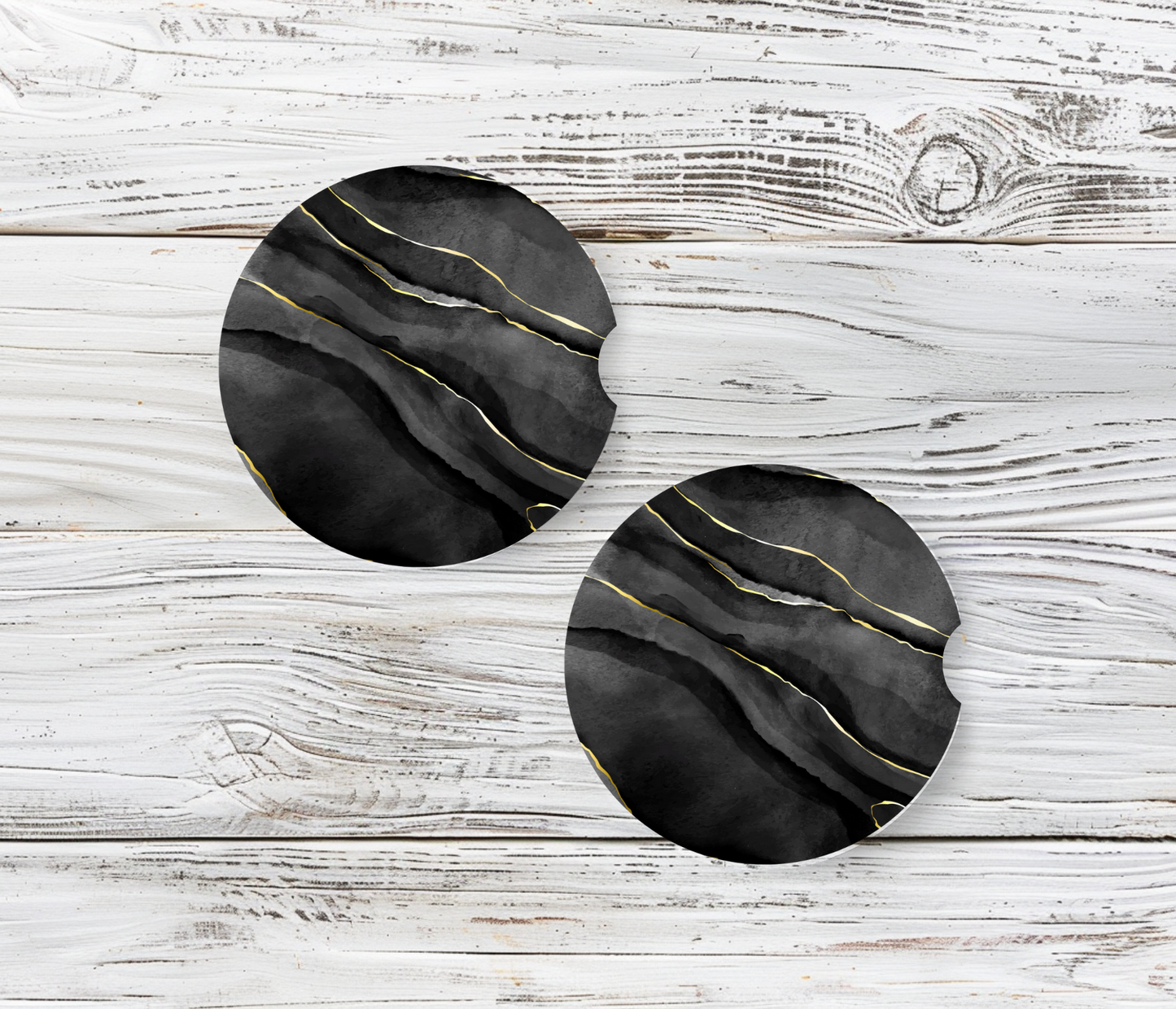 Black & Gold Agate Car Coasters