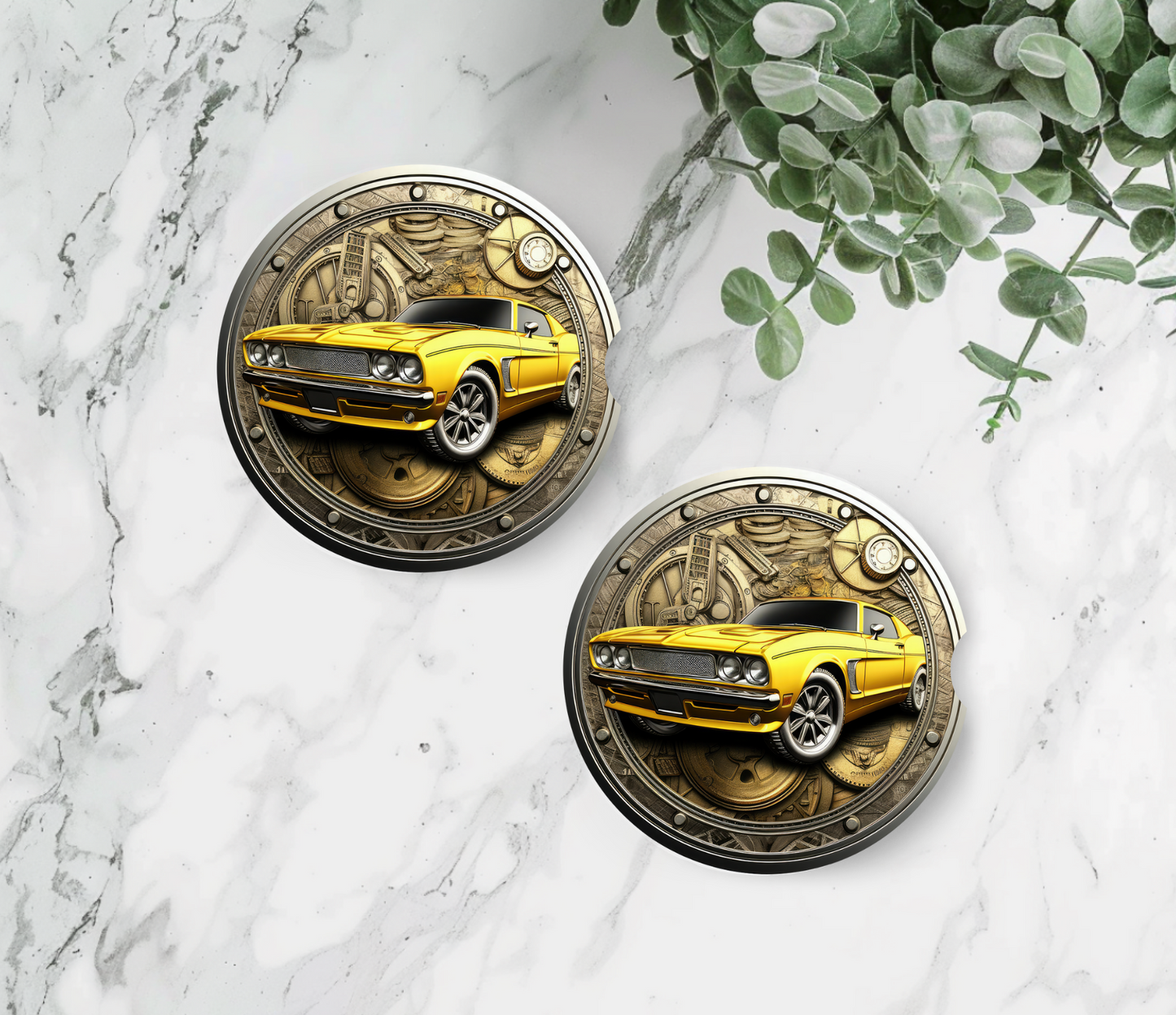 Yellow Classic Car - Car Coaster