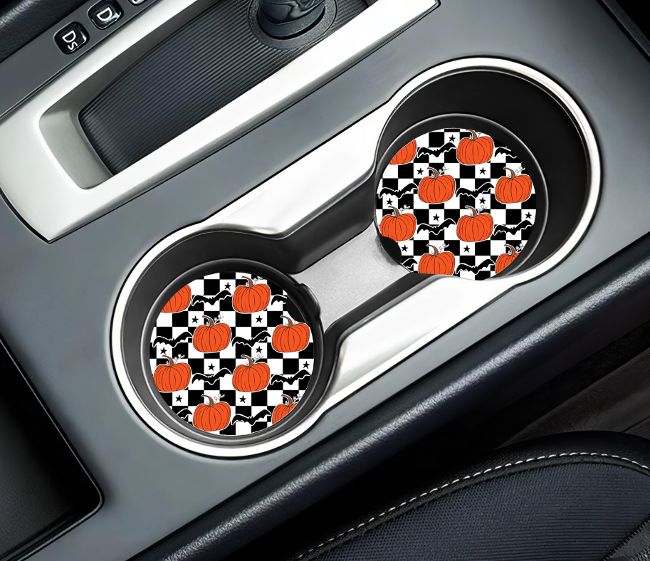 Checkered Pumpkin - Car Coasters