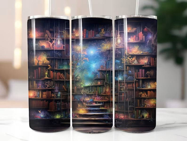 Bookshelf 20 oz Skinny Tumbler