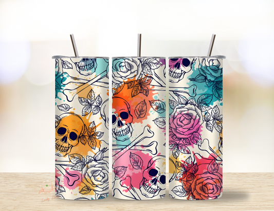 Flowers & Skulls 20 oz Skinny Tumbler