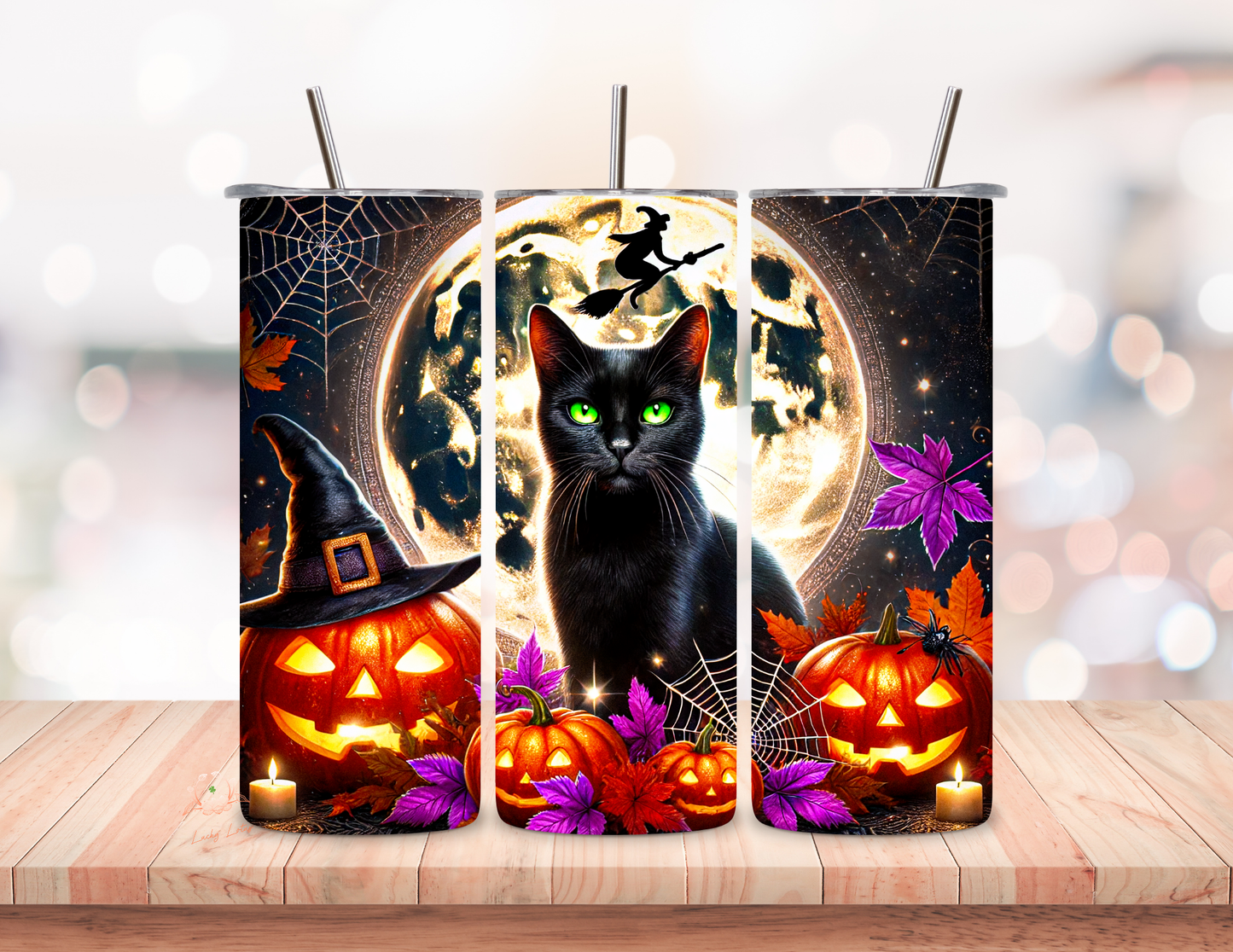 Black Cat Halloween 20 oz Skinny Tumbler