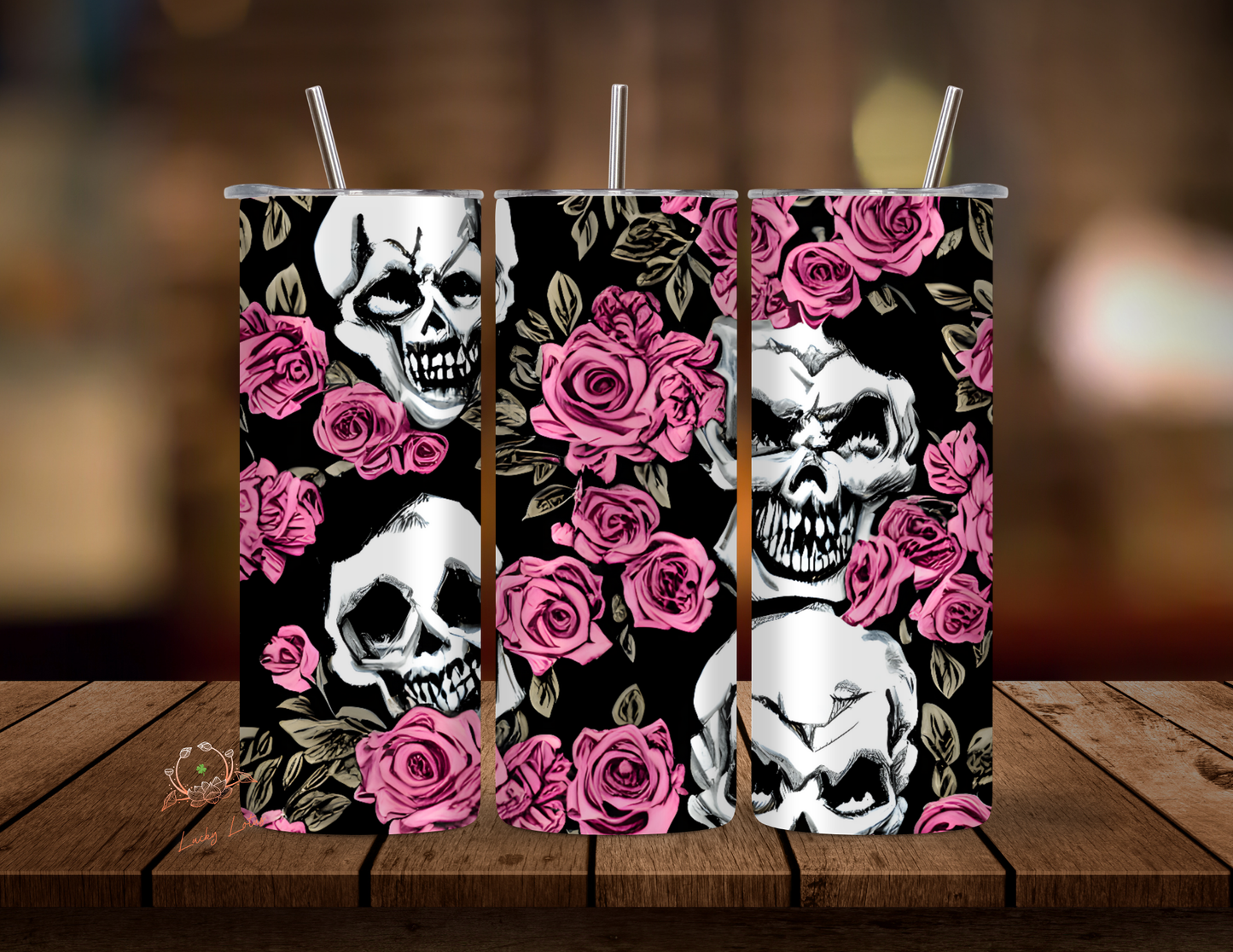 Pink Roses & Skulls 20 oz Skinny Tumbler