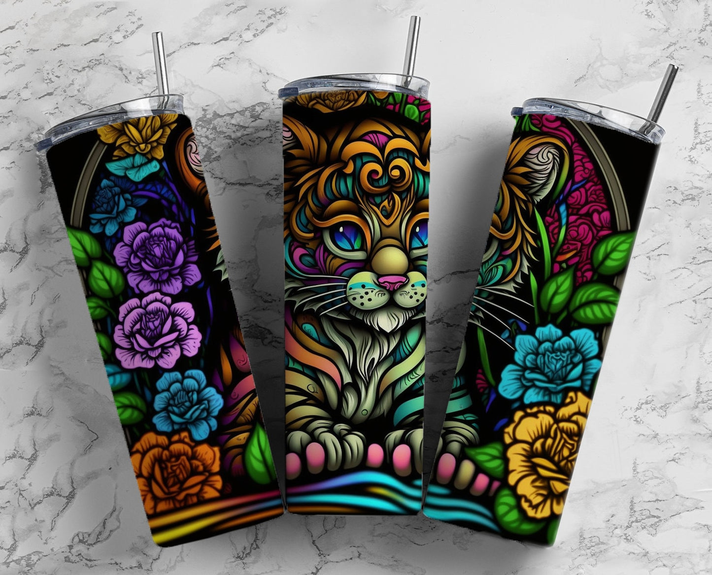 Stained Glass Tiger 20oz Skinny Tumbler