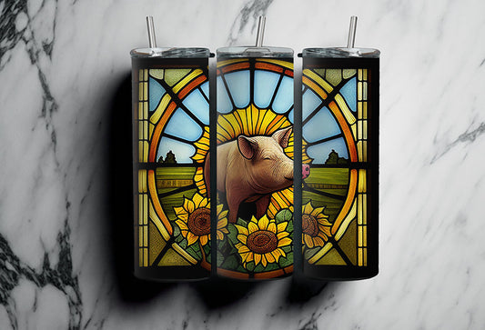Pig Stained Glass 20oz Skinny Tumbler