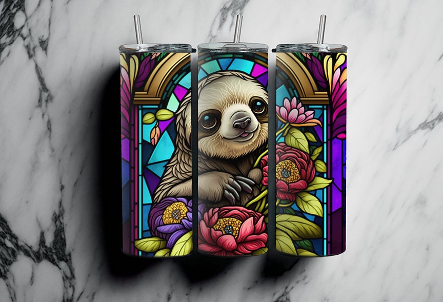 Baby Sloth Stained Glass 20oz Skinny Tumbler