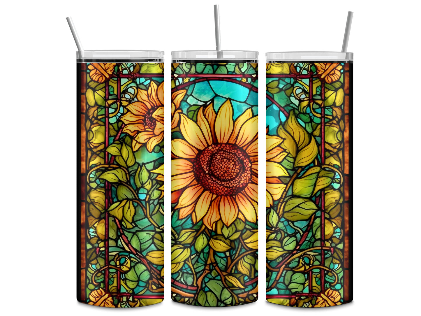 Sunflower-Stained Glass 20oz Skinny Tumbler