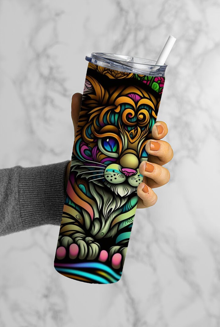 Stained Glass Tiger 20oz Skinny Tumbler