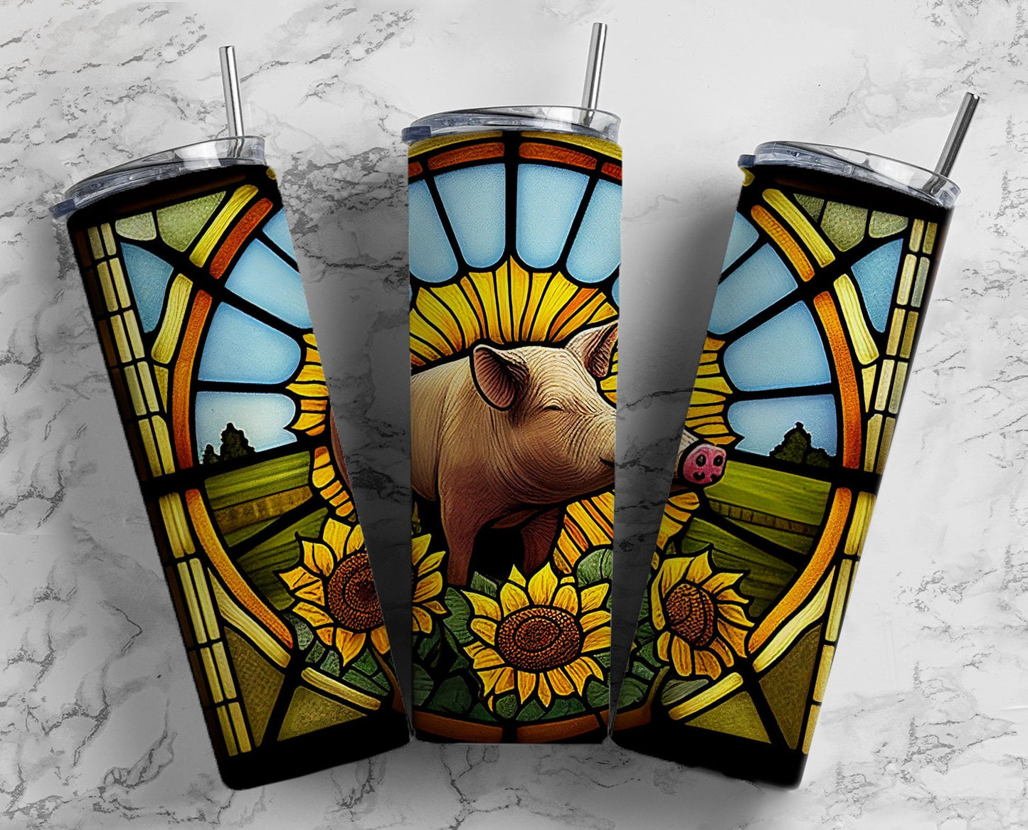 Pig Stained Glass 20oz Skinny Tumbler