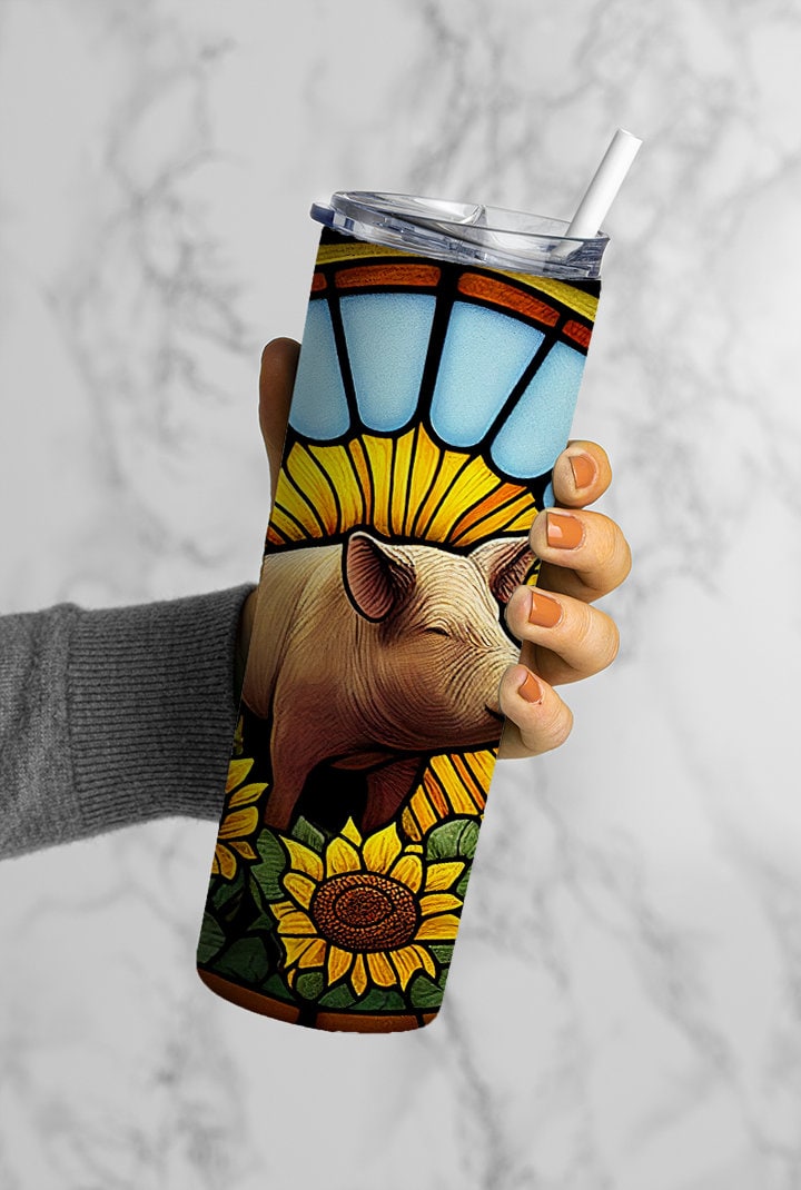 Pig Stained Glass 20oz Skinny Tumbler