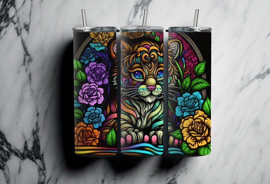 Stained Glass Tiger 20oz Skinny Tumbler